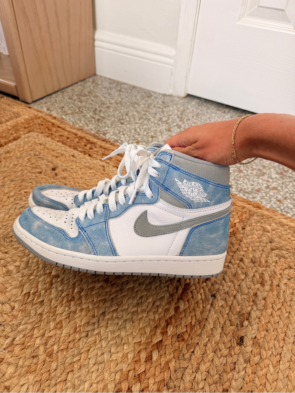 Jordan Air Jordan 1 High Top White, Light Blue & Gray